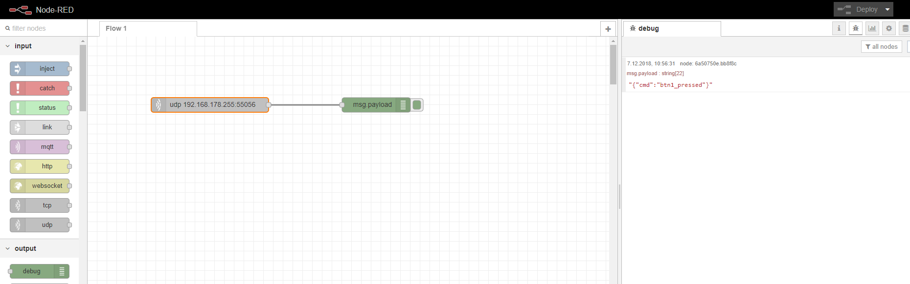 Erster Flow in Node-RED